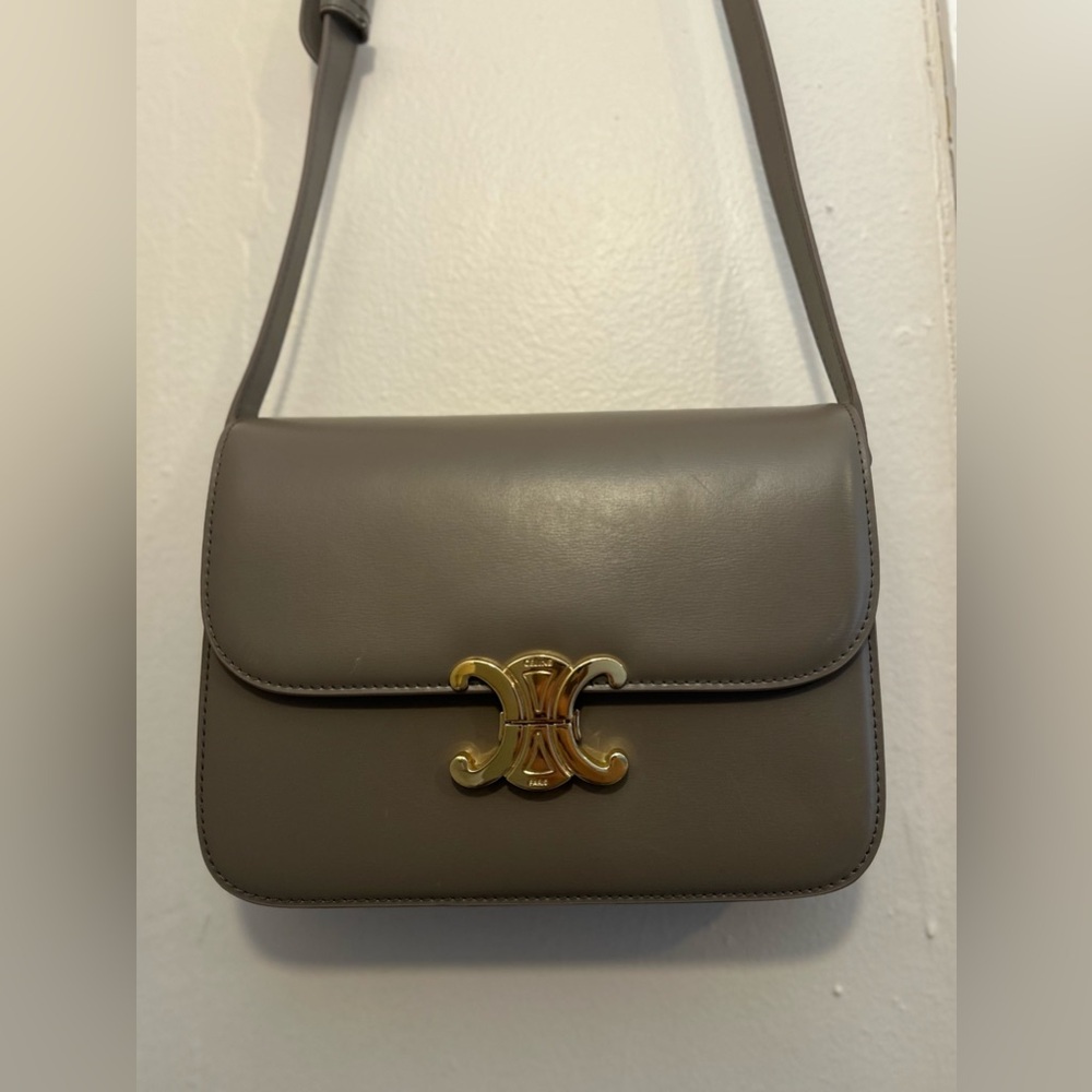 Celine Beige Crossbody Bag with Gold Accent